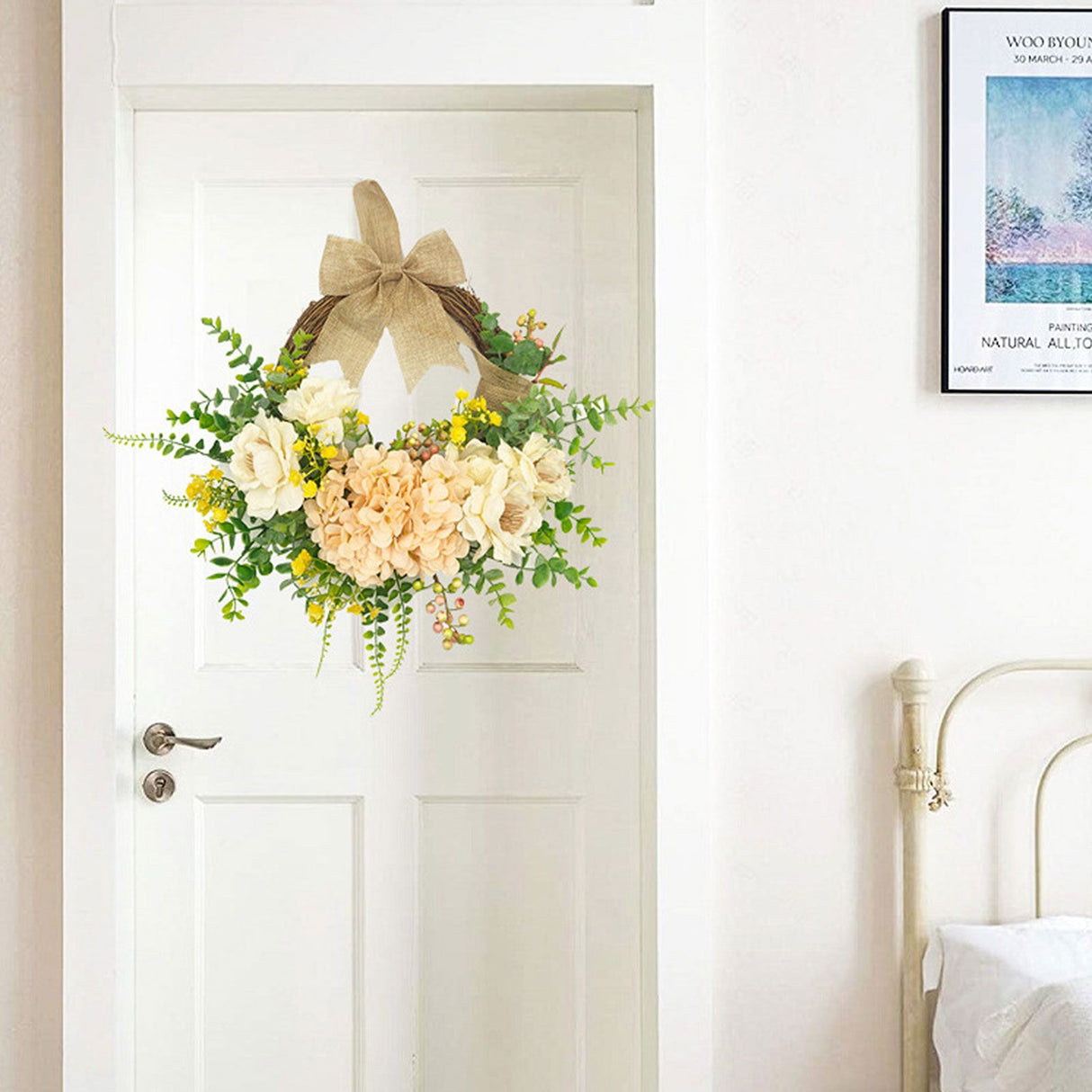 Artificial Hydrangea Wreath Spring Decorative Door Hanging Wall Wreath for Home Door