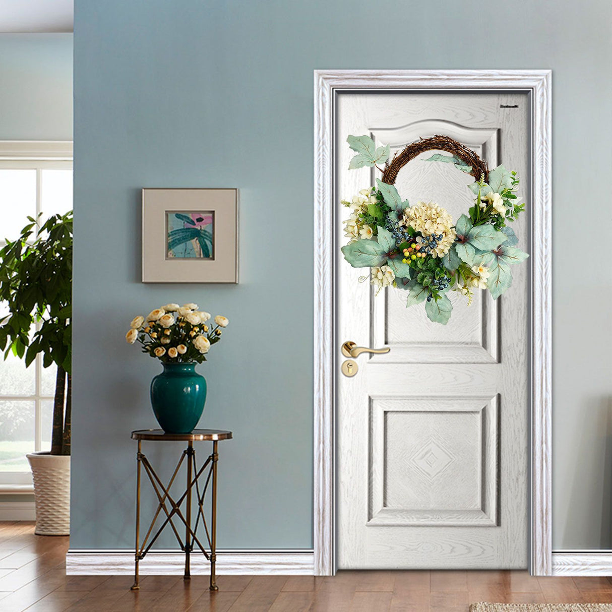 Artificial Hydrangea Wreath Spring Decorative Door Hanging Wall Wreath for Home Door