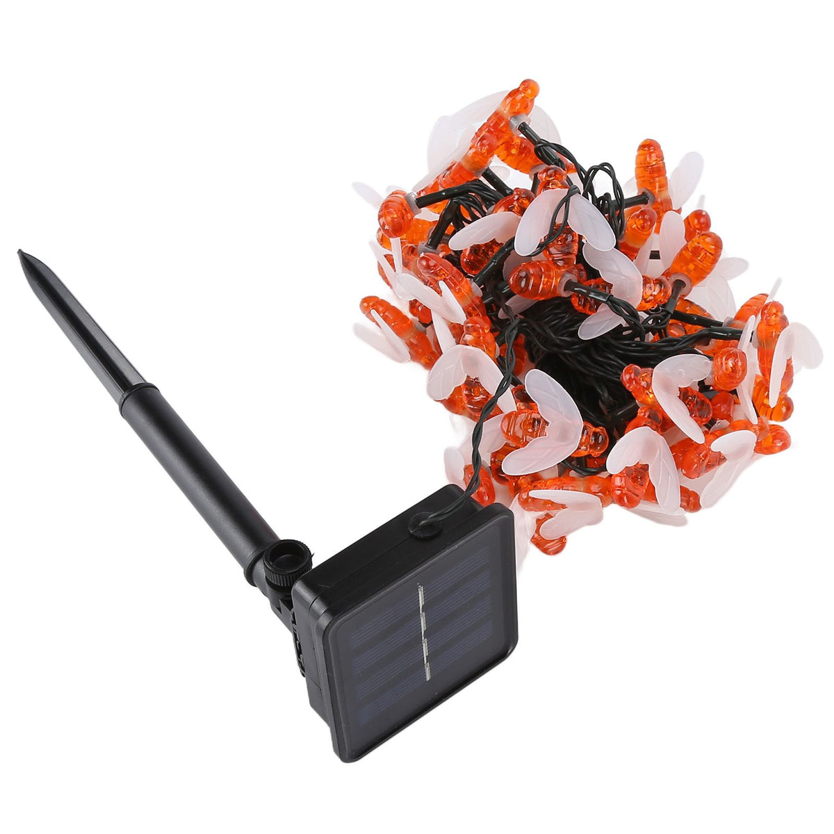LED Solar String Lights Bee Shaped Waterproof Decorative Light for Outdoor Garden Patio Warm White7M 50LED 8 Work Mode