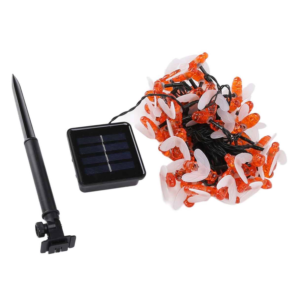LED Solar String Lights Bee Shaped Waterproof Decorative Light for Outdoor Garden Patio Warm White7M 50LED 8 Work Mode