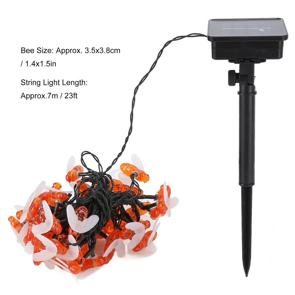 LED Solar String Lights Bee Shaped Waterproof Decorative Light for Outdoor Garden Patio Warm White7M 50LED 8 Work Mode