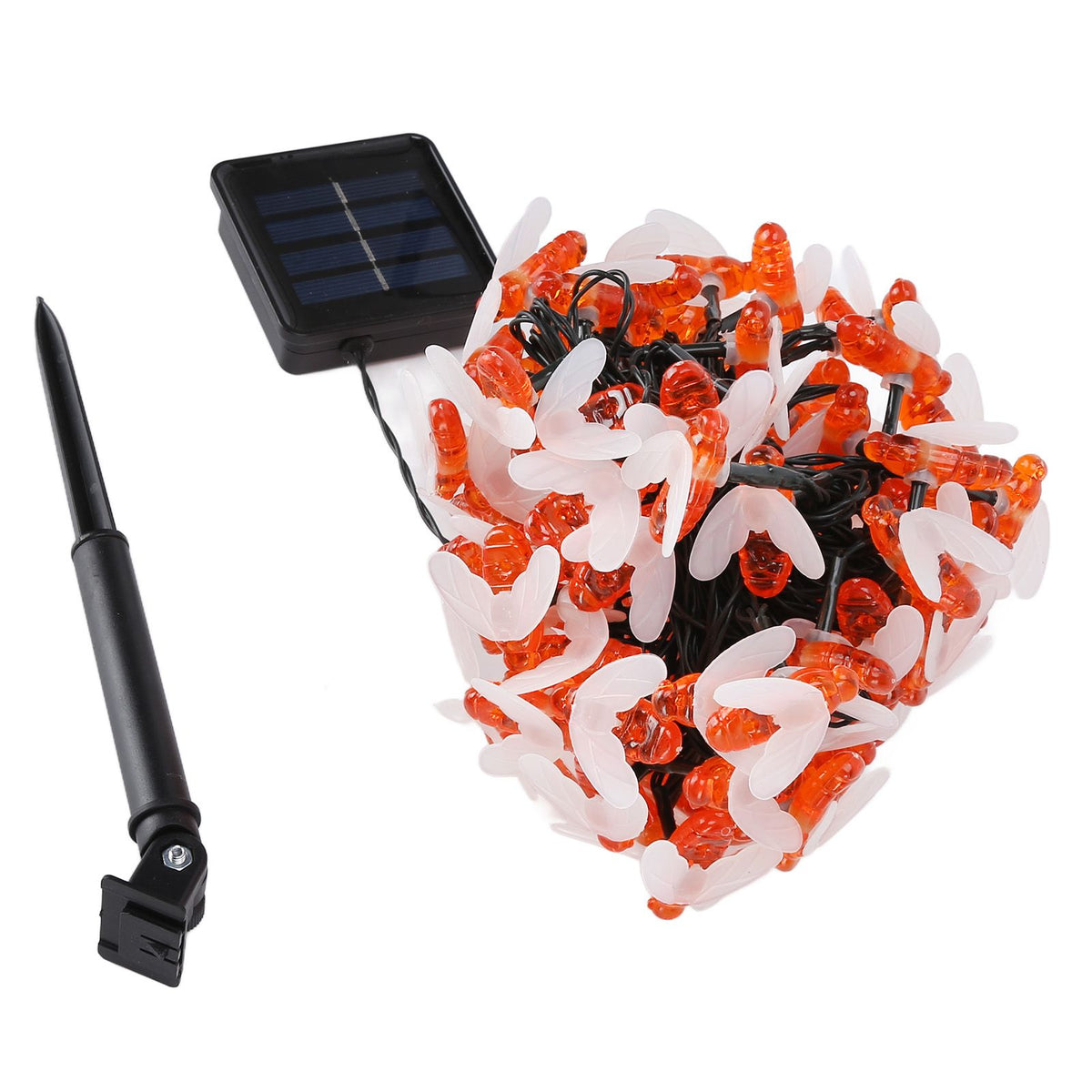 LED Solar String Lights Bee Shaped Waterproof Decorative Light for Outdoor Garden Patio Warm White12M 100LED 8 Work Mode