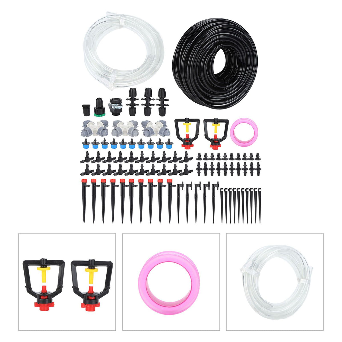 30m Drip Irrigation Kit Tubing Hose Nozzles Adapters Valves Drippers Set Garden Watering System