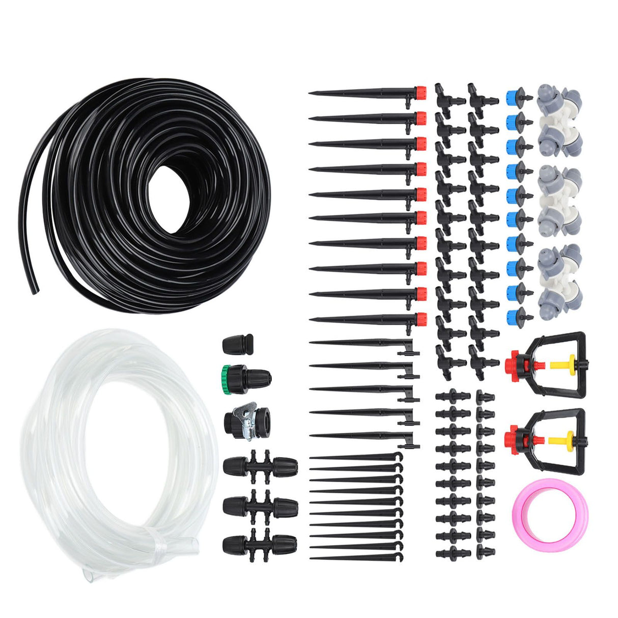 30m Drip Irrigation Kit Tubing Hose Nozzles Adapters Valves Drippers Set Garden Watering System