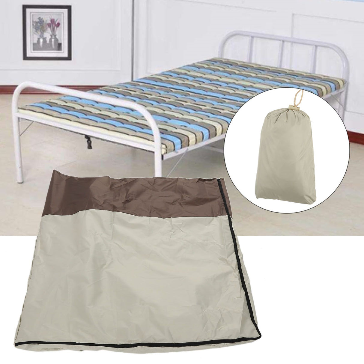 Folding Bed Cover Dustproof Waterproof Rollaway Bed Protective Cover for Indoor Outdoor102x33x104cm