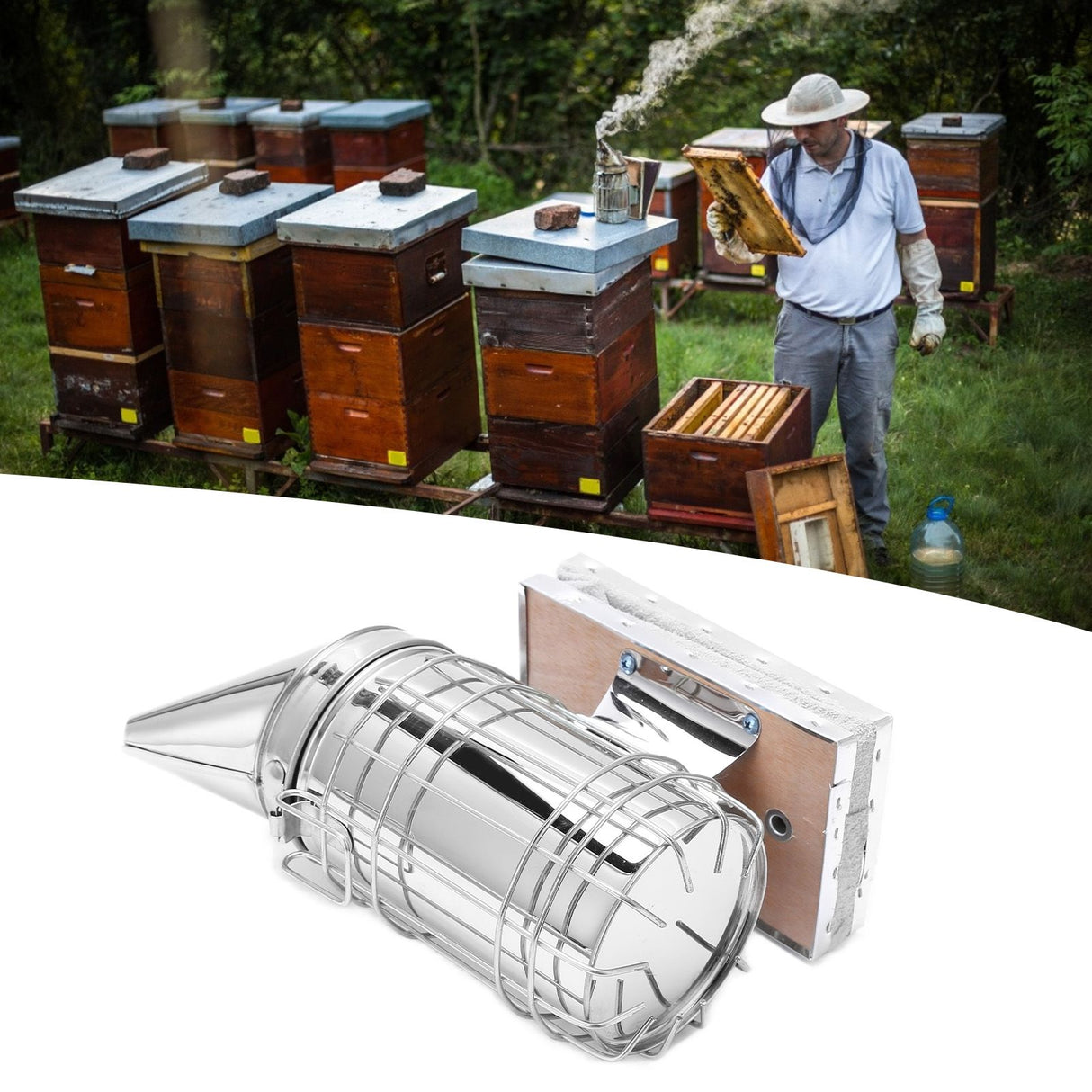 6Pcs/Set Stainless Steel Beehive Smoker Kit Bee Smoker Beekeeping Equipment for Outdoor