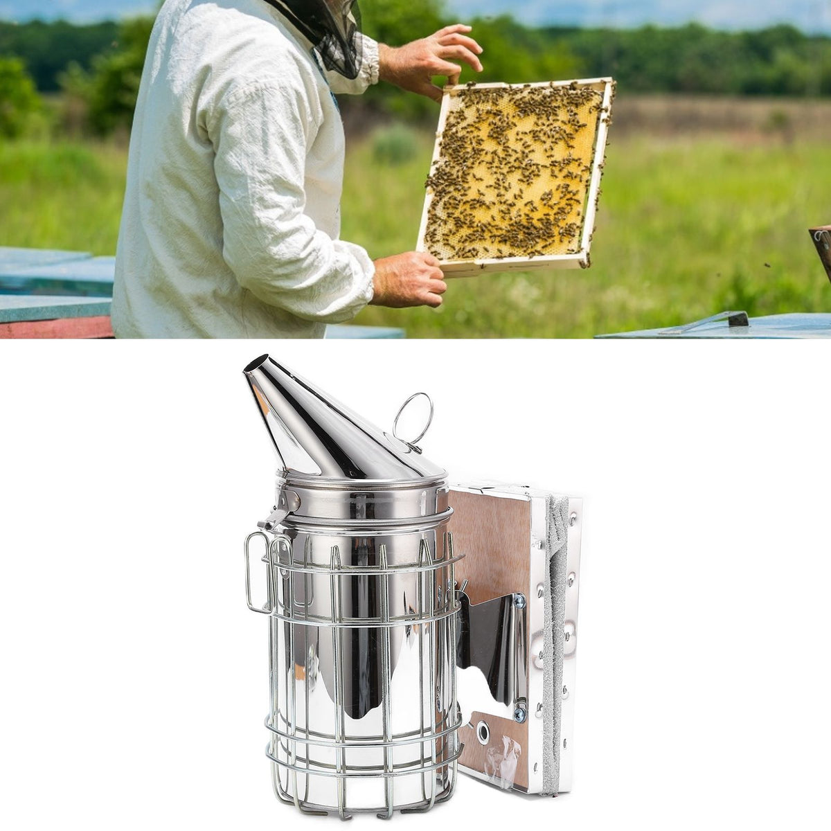 9Pcs/Set Beehive Smoker Kit with Bee Brush Yellow Needle Scratcher Serrated Blade Queen Bee Clips