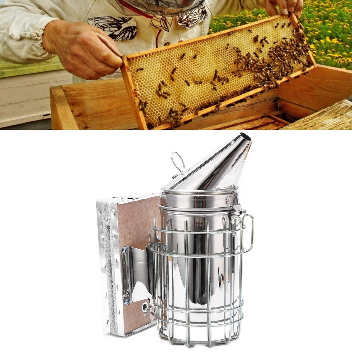 9Pcs/Set Beehive Smoker Kit with Bee Brush Yellow Needle Scratcher Serrated Blade Queen Bee Clips