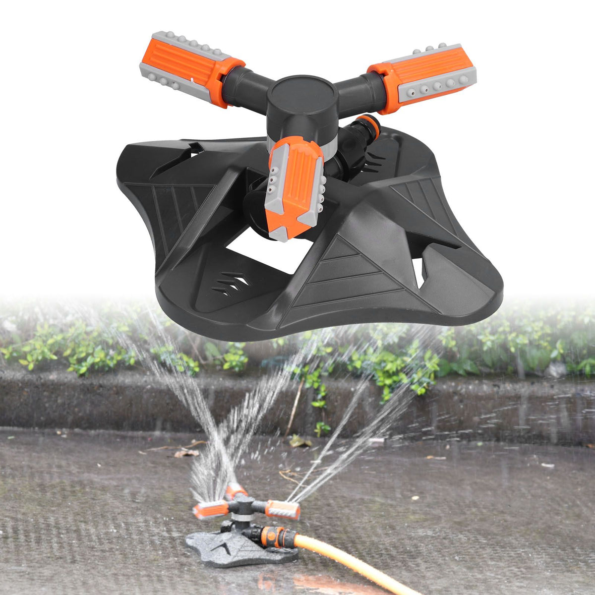Lawn Water Sprinkler Automatic Flower Watering Device Three Prong Sprinkler for Garden Watering Gardening IrrigationOrange