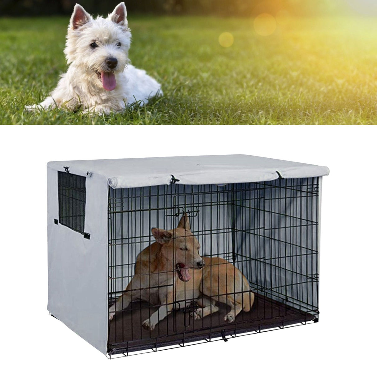 109x76x74cm Dogs Wire Crate Cover Waterproof Dustproof Pet Cage Cover for Indoor Outdoor ProtectionGray