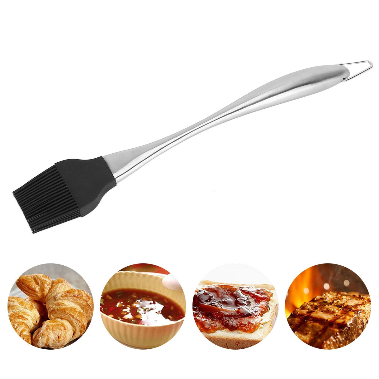 Silicone Brush Stainless Steel Handle High Temperature Resistant Kitchen Baking Barbecue Sauce Oil BrushCurved Handle Large Black