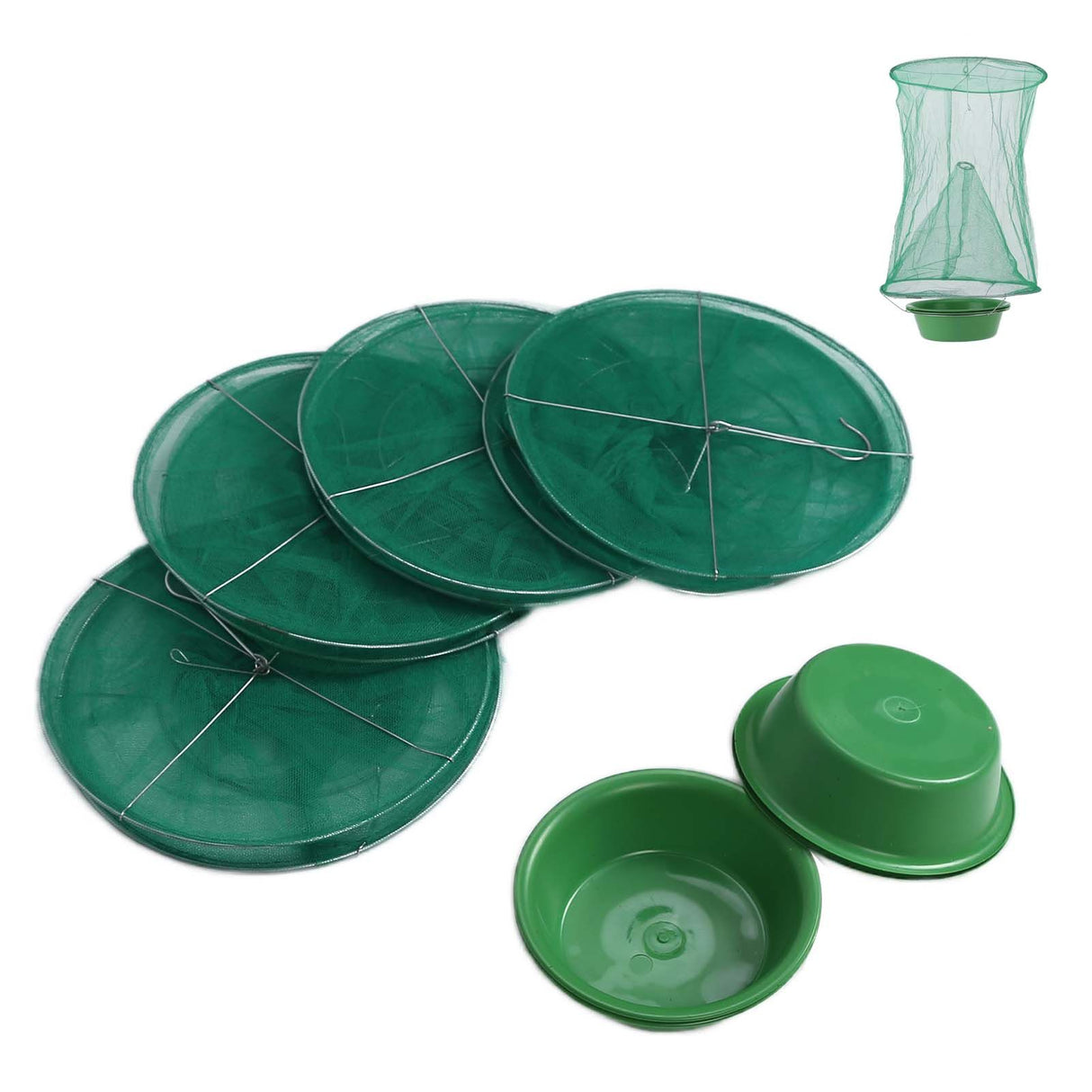 4pcs Outdoor Fly Trap Reusable Hanging Fly Trap Cage Net with Bait Tray for Garden Farm Orchard