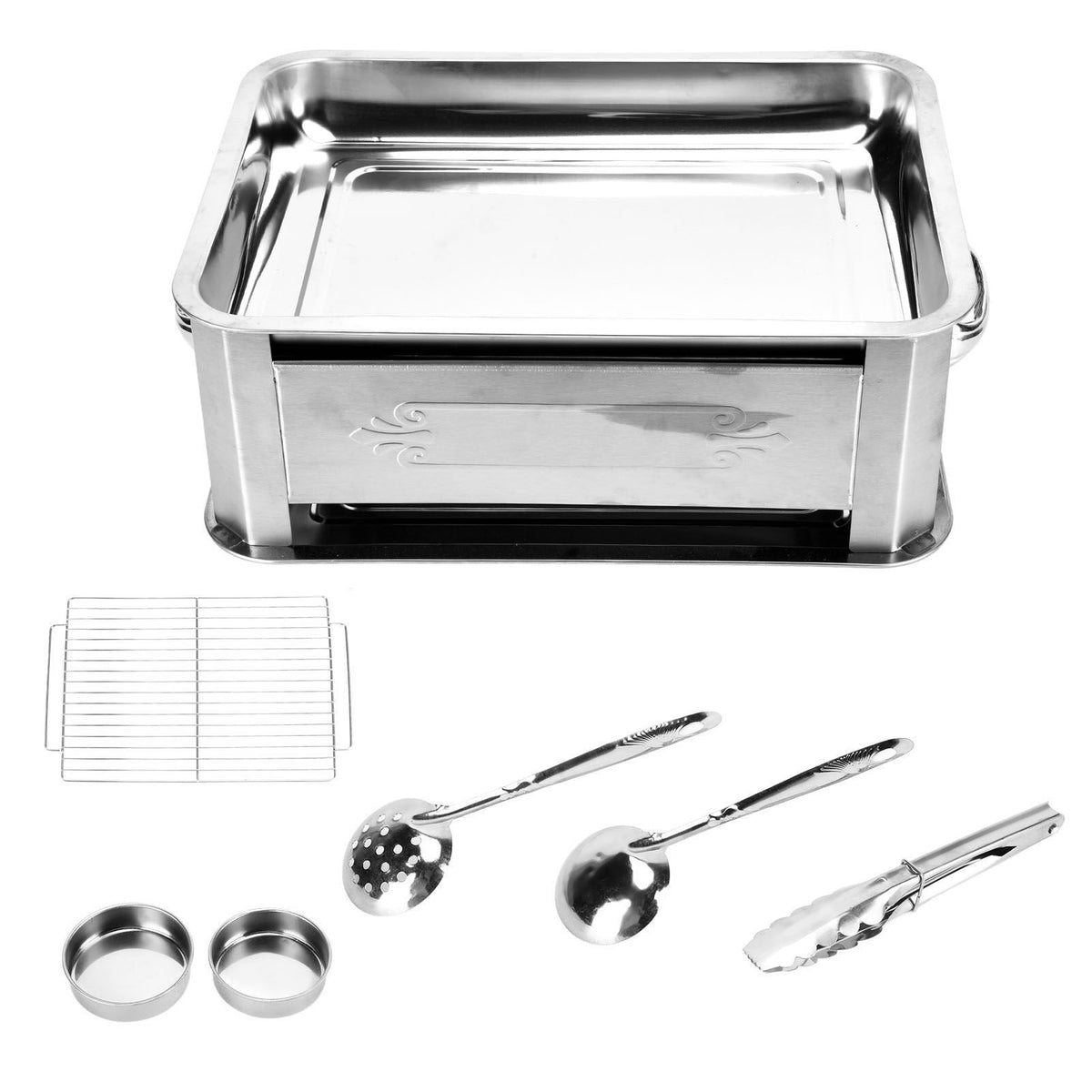 Barbecue Grill Thickened Stainless Steel Grilled Fish Stove Charcoal Alcohol Grill Rectangular Grill Fish RackWindproof Without Pull Handle