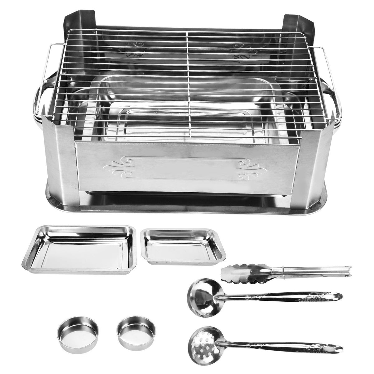 Barbecue Grill Thickened Stainless Steel Grilled Fish Stove Charcoal Alcohol Grill Rectangular Grill Fish RackWindproof Without Pull Handle