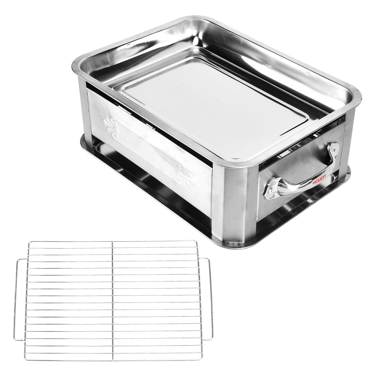 Barbecue Grill Thickened Stainless Steel Grilled Fish Stove Charcoal Alcohol Grill Rectangular Grill Fish RackWindproof Without Pull Handle