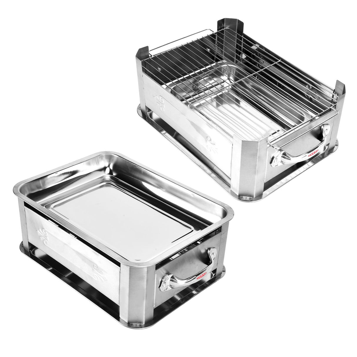 Barbecue Grill Thickened Stainless Steel Grilled Fish Stove Charcoal Alcohol Grill Rectangular Grill Fish RackWindproof Without Pull Handle