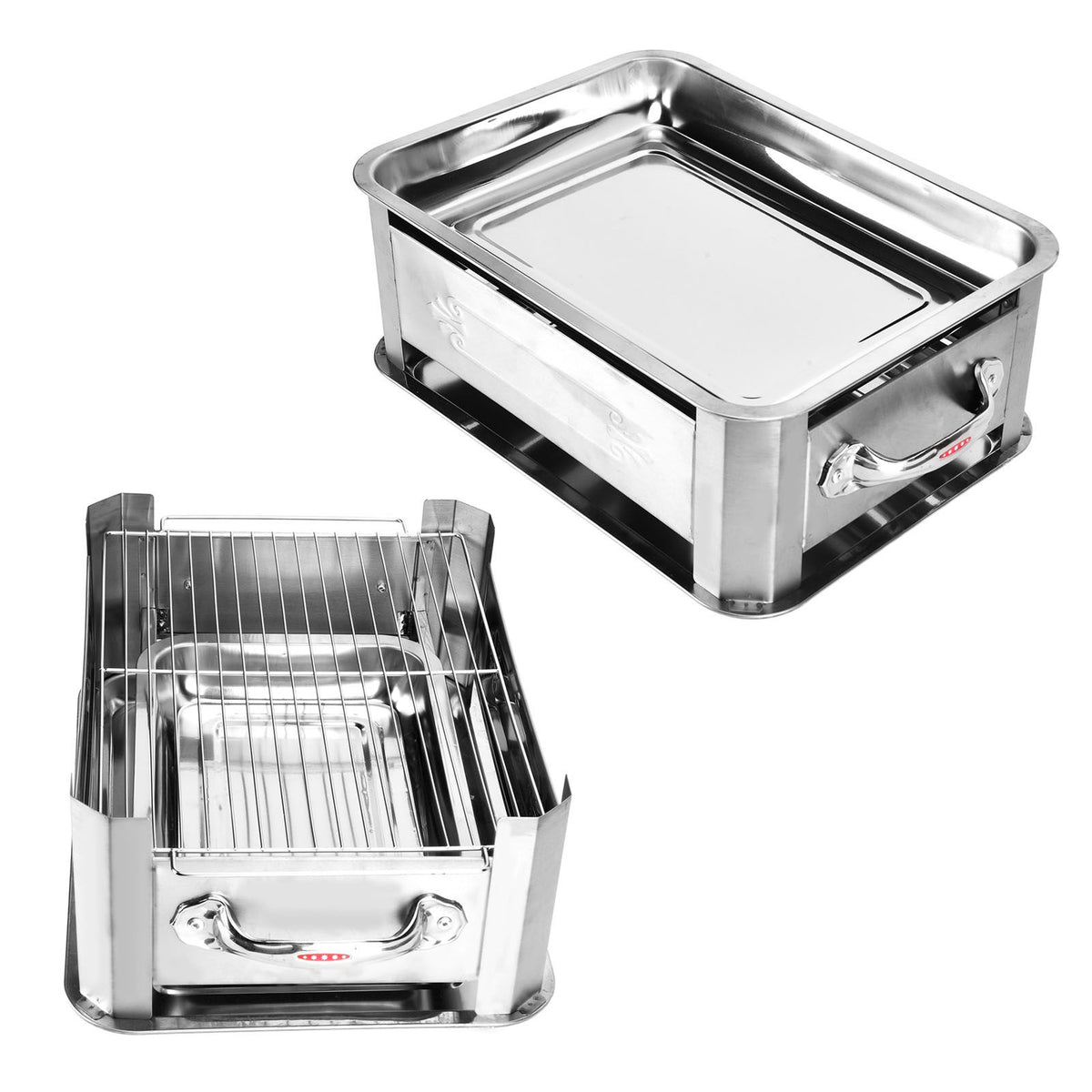 Barbecue Grill Thickened Stainless Steel Grilled Fish Stove Charcoal Alcohol Grill Rectangular Grill Fish RackWindproof Without Pull Handle