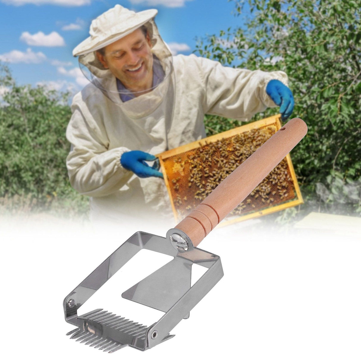 Uncapping Fork Double Head Honey Cutting Fork Scraper Beehive Tool Beekeeping ToolsWooden Handle