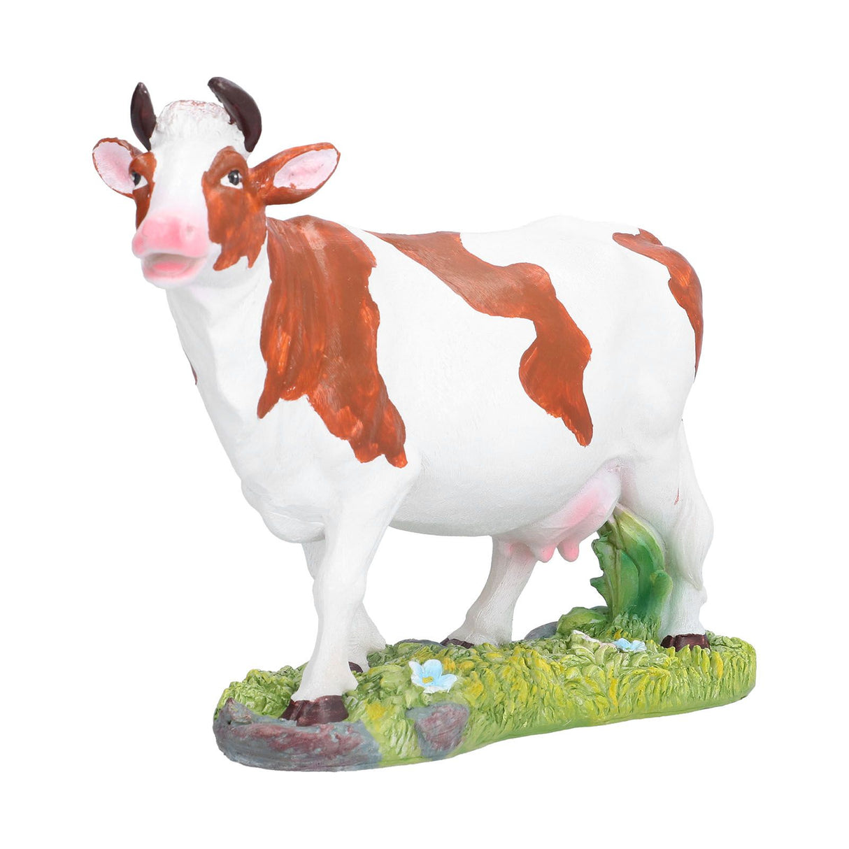 Cow Figurines Brown and White Cow Model Ornament Animal Sculpture Resin Crafts for HomeRaise Head Cow