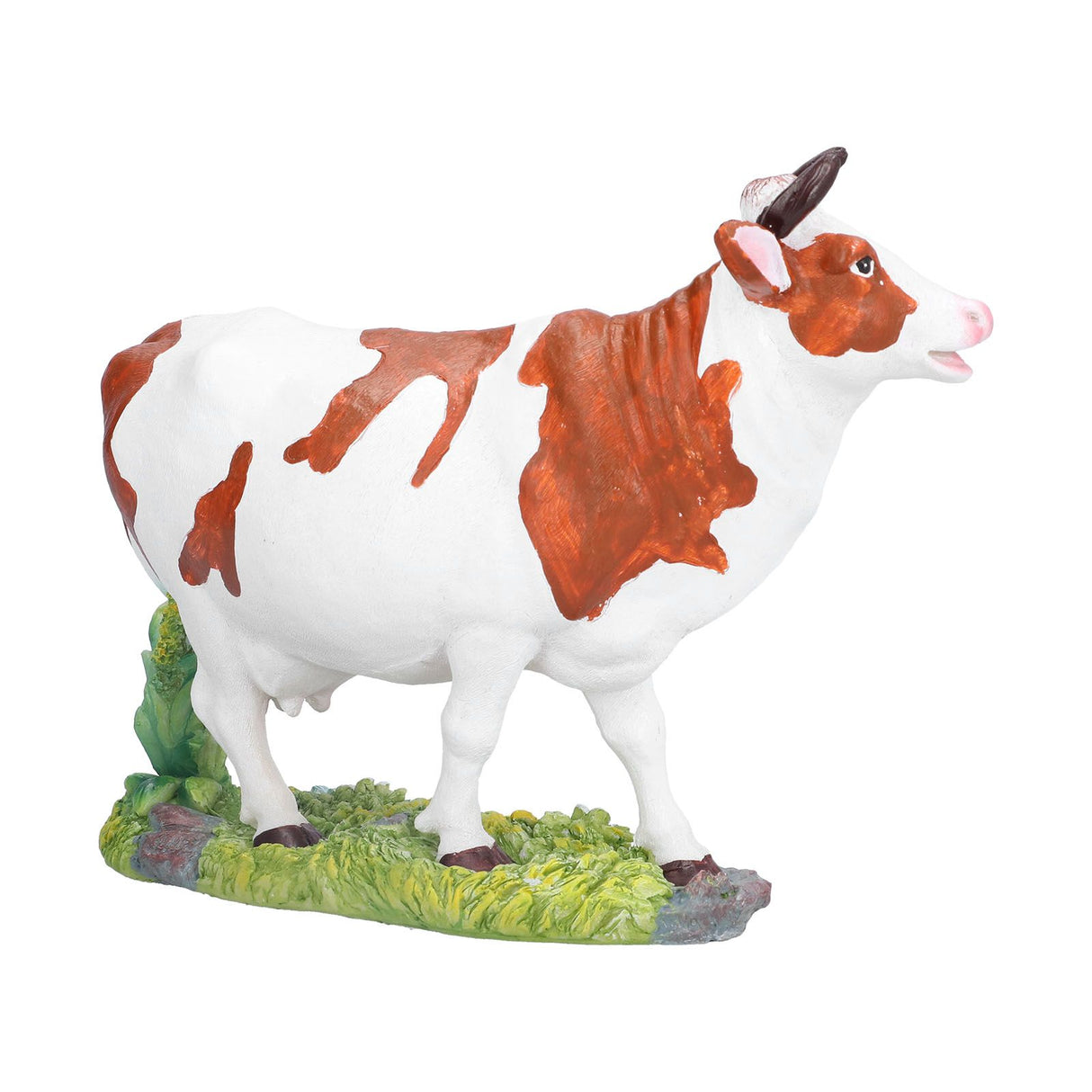 Cow Figurines Brown and White Cow Model Ornament Animal Sculpture Resin Crafts for HomeRaise Head Cow