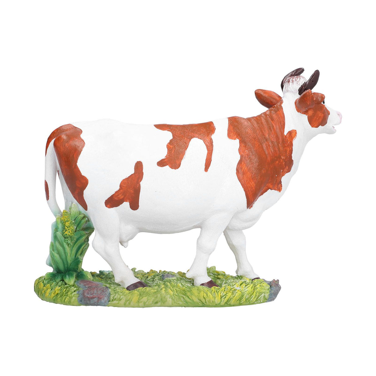 Cow Figurines Brown and White Cow Model Ornament Animal Sculpture Resin Crafts for HomeRaise Head Cow