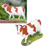 Cow Figurines Brown and White Cow Model Ornament Animal Sculpture Resin Crafts for HomeRaise Head Cow