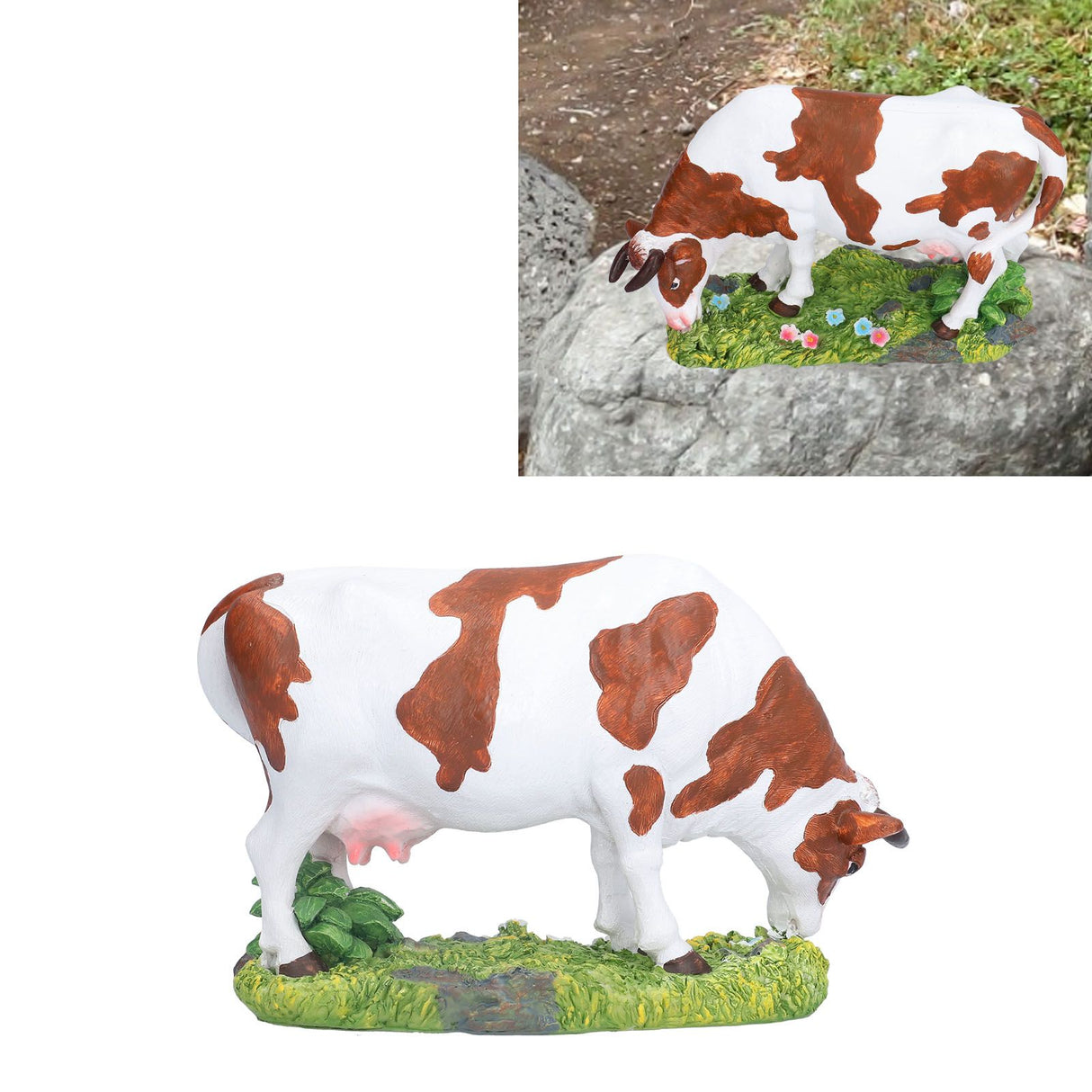Cow Figurines Brown and White Cow Model Ornament Animal Sculpture Resin Crafts for HomeLower Head Cow