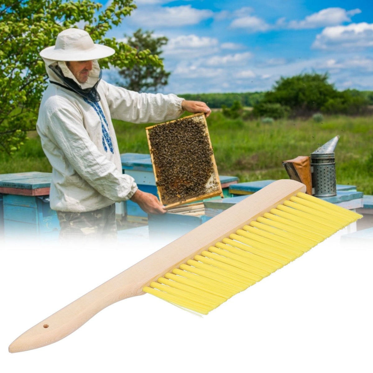 Beehive Brush Flexible Soft Beekeeping Brush Cleaning Equipment with Wooden Handle for Beekeeper