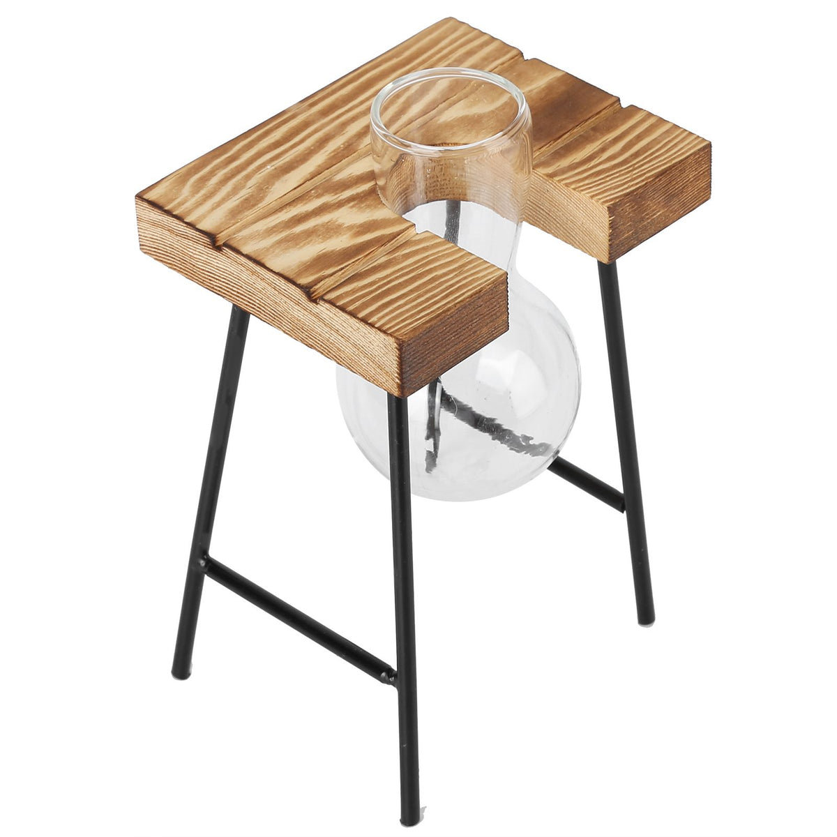 Desktop Glass Planter Wooden Stand Bulb Glass Vase Hydroponics Plant Planter for Home Office Garden1 Bottle