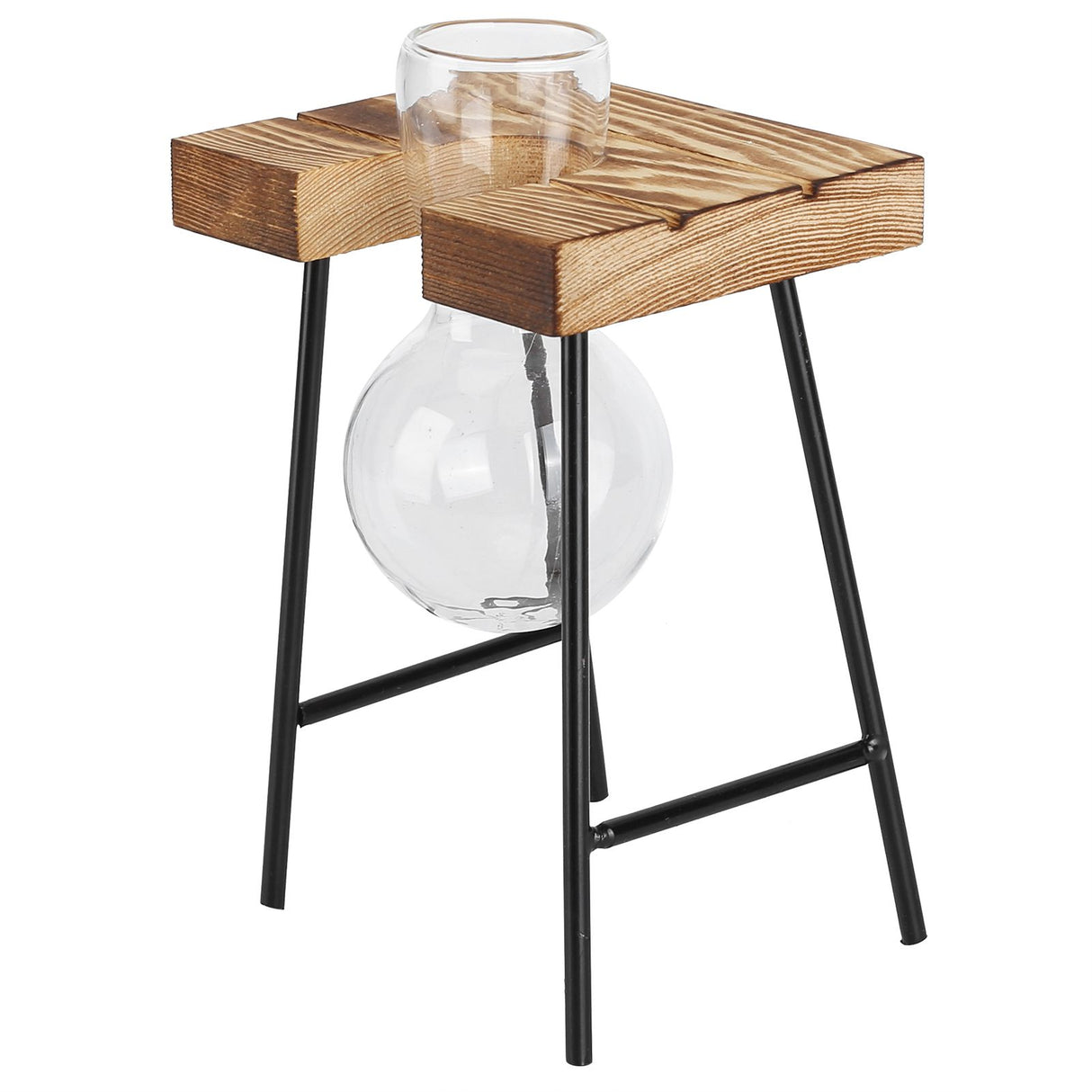 Desktop Glass Planter Wooden Stand Bulb Glass Vase Hydroponics Plant Planter for Home Office Garden1 Bottle