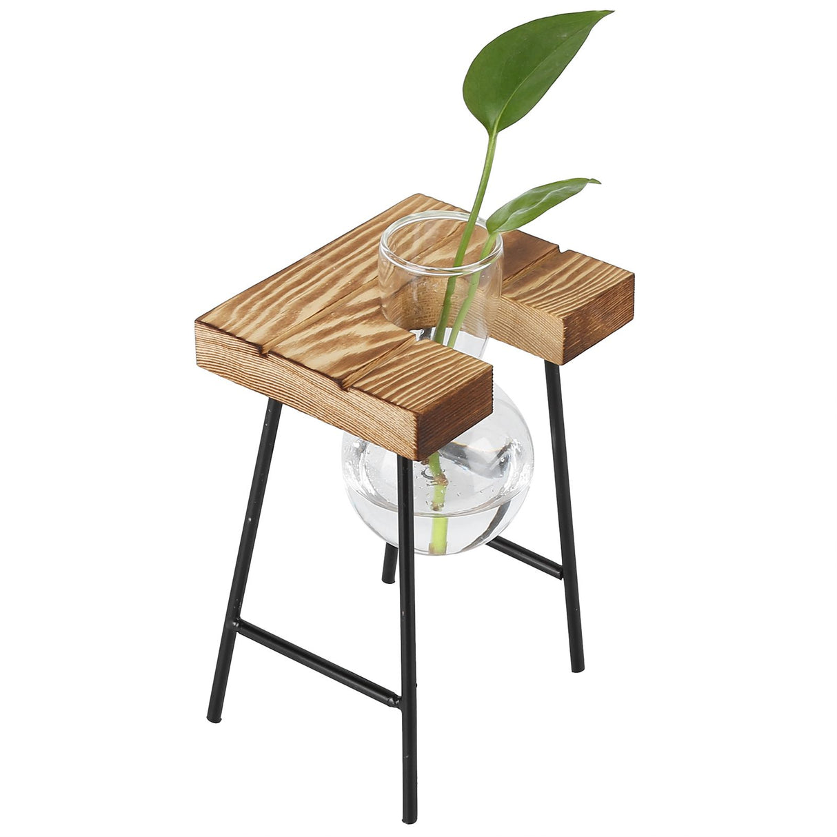 Desktop Glass Planter Wooden Stand Bulb Glass Vase Hydroponics Plant Planter for Home Office Garden1 Bottle