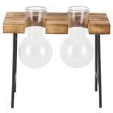Desktop Glass Planter Wooden Stand Bulb Glass Vase Hydroponics Plant Planter for Home Office Garden2 Bottle