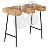Desktop Glass Planter Wooden Stand Bulb Glass Vase Hydroponics Plant Planter for Home Office Garden2 Bottle - Front View