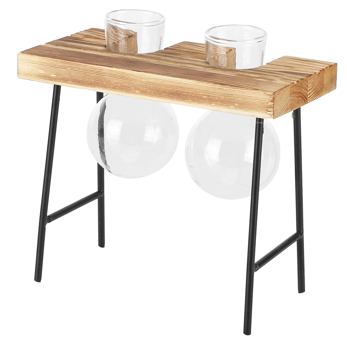 Desktop Glass Planter Wooden Stand Bulb Glass Vase Hydroponics Plant Planter for Home Office Garden2 Bottle