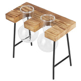 Desktop Glass Planter Wooden Stand Bulb Glass Vase Hydroponics Plant Planter for Home Office Garden2 Bottle - Rear View