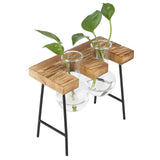 Desktop Glass Planter Wooden Stand Bulb Glass Vase Hydroponics Plant Planter for Home Office Garden2 Bottle - Extra Image