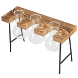 Desktop Glass Planter Wooden Stand Bulb Glass Vase Hydroponics Plant Planter for Home Office Garden3 Bottle - Rear View