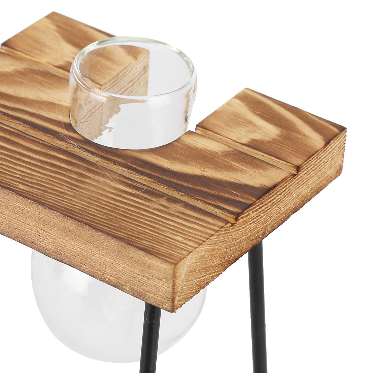 Desktop Glass Planter Wooden Stand Bulb Glass Vase Hydroponics Plant Planter for Home Office Garden3 Bottle