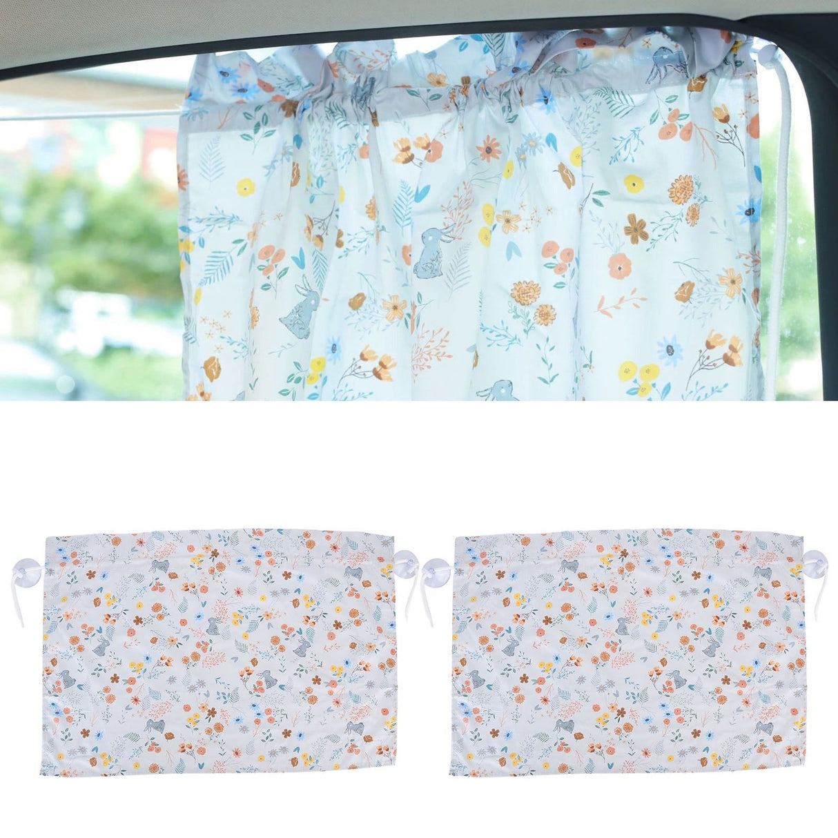 2PCS Simple Style Sunshade Curtain Adjustable Car Side Window Curtain Cute Car Curtain with Suction CupType 2