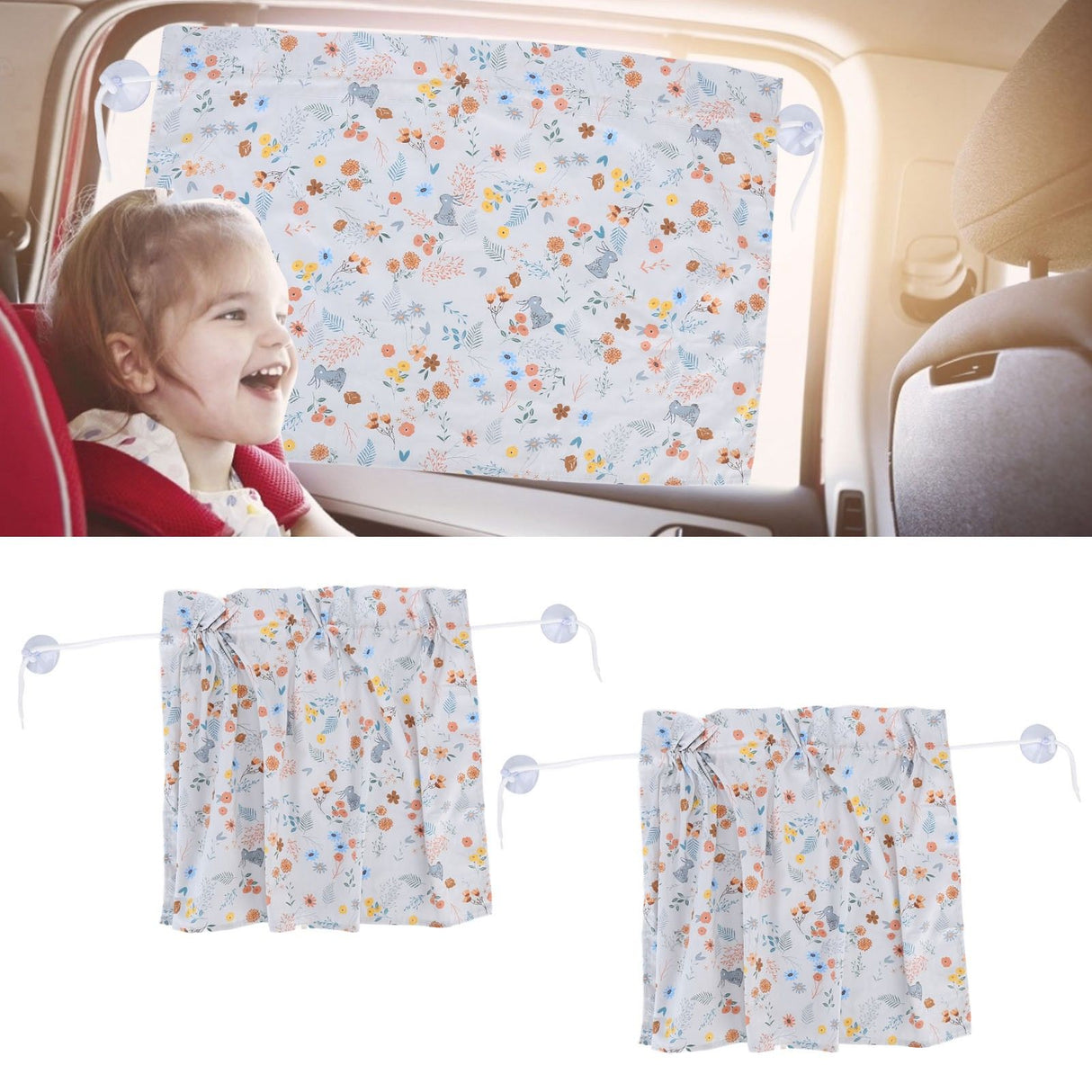 2PCS Simple Style Sunshade Curtain Adjustable Car Side Window Curtain Cute Car Curtain with Suction CupType 2