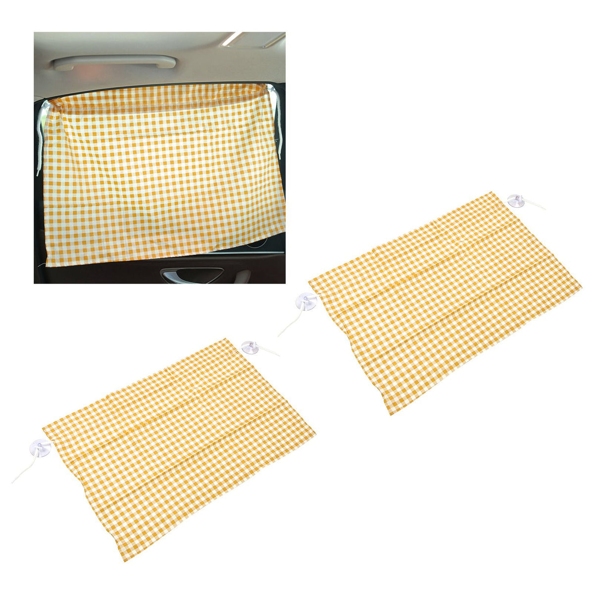 2Pcs Grid Design Anti Ultraviolet Car Curtain Side Car Window Sun Shade with Suction CupYellow Grid