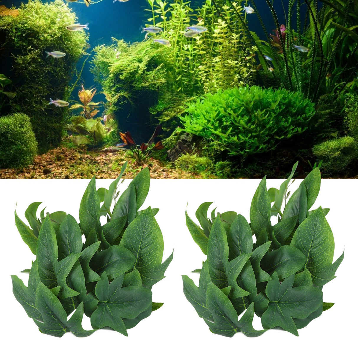 2PCS Artificial Water Plant Simulation Vine Lifelike Plastic Leaves Decoration with Suction Cup for Fish TankSweet Potato Leaves