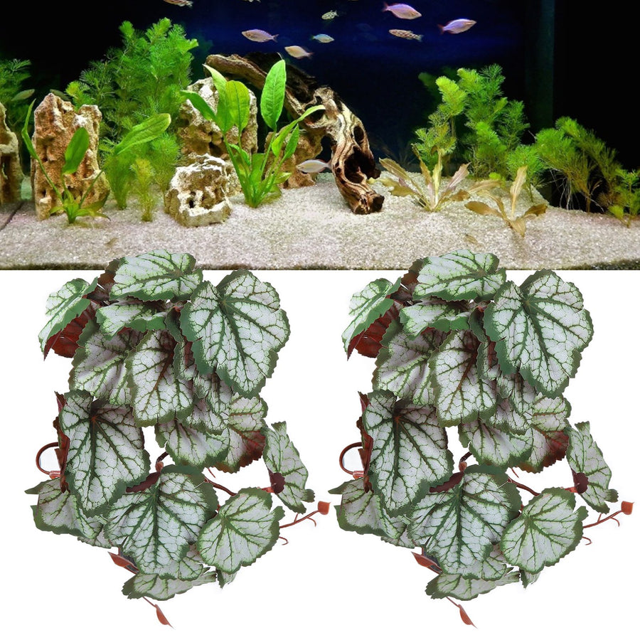 2PCS Artificial Water Plant Simulation Vine Lifelike Plastic Leaves Decoration with Suction Cup for Fish TankHeuchera Leaves