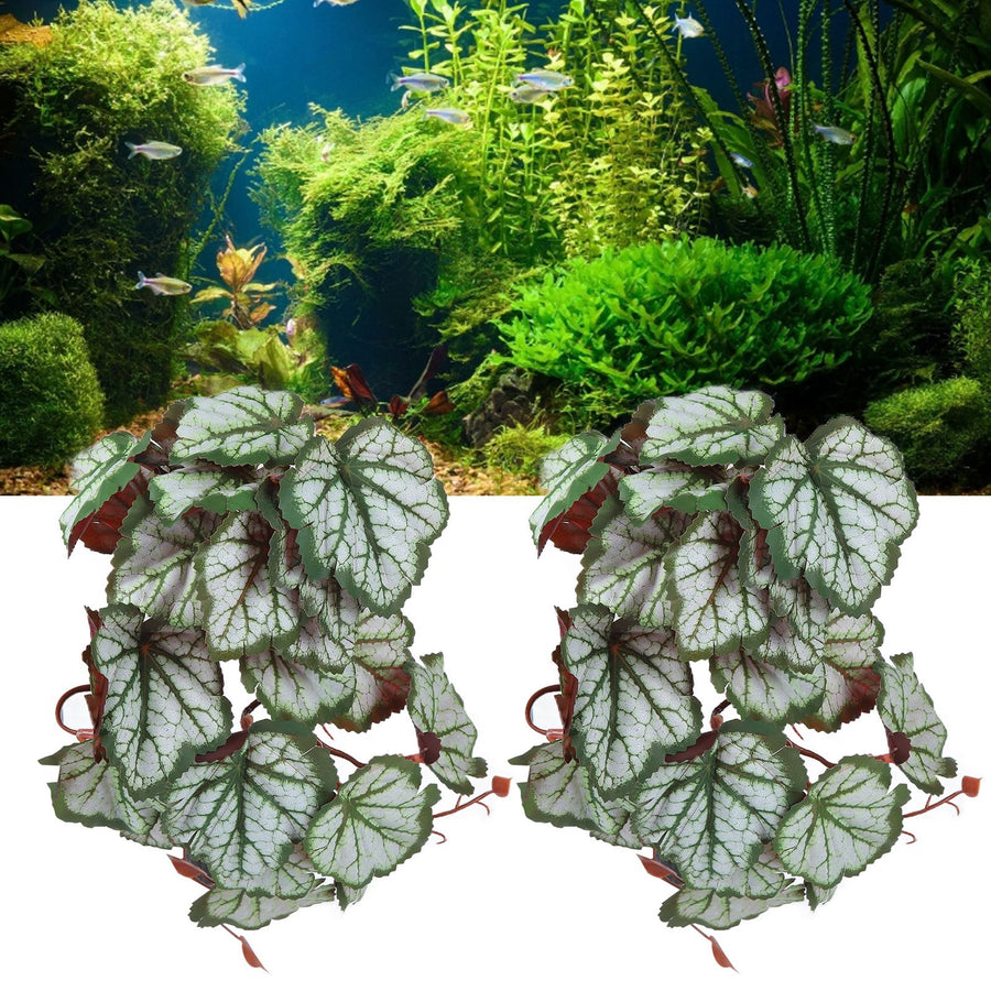 2PCS Artificial Water Plant Simulation Vine Lifelike Plastic Leaves Decoration with Suction Cup for Fish TankHeuchera Leaves
