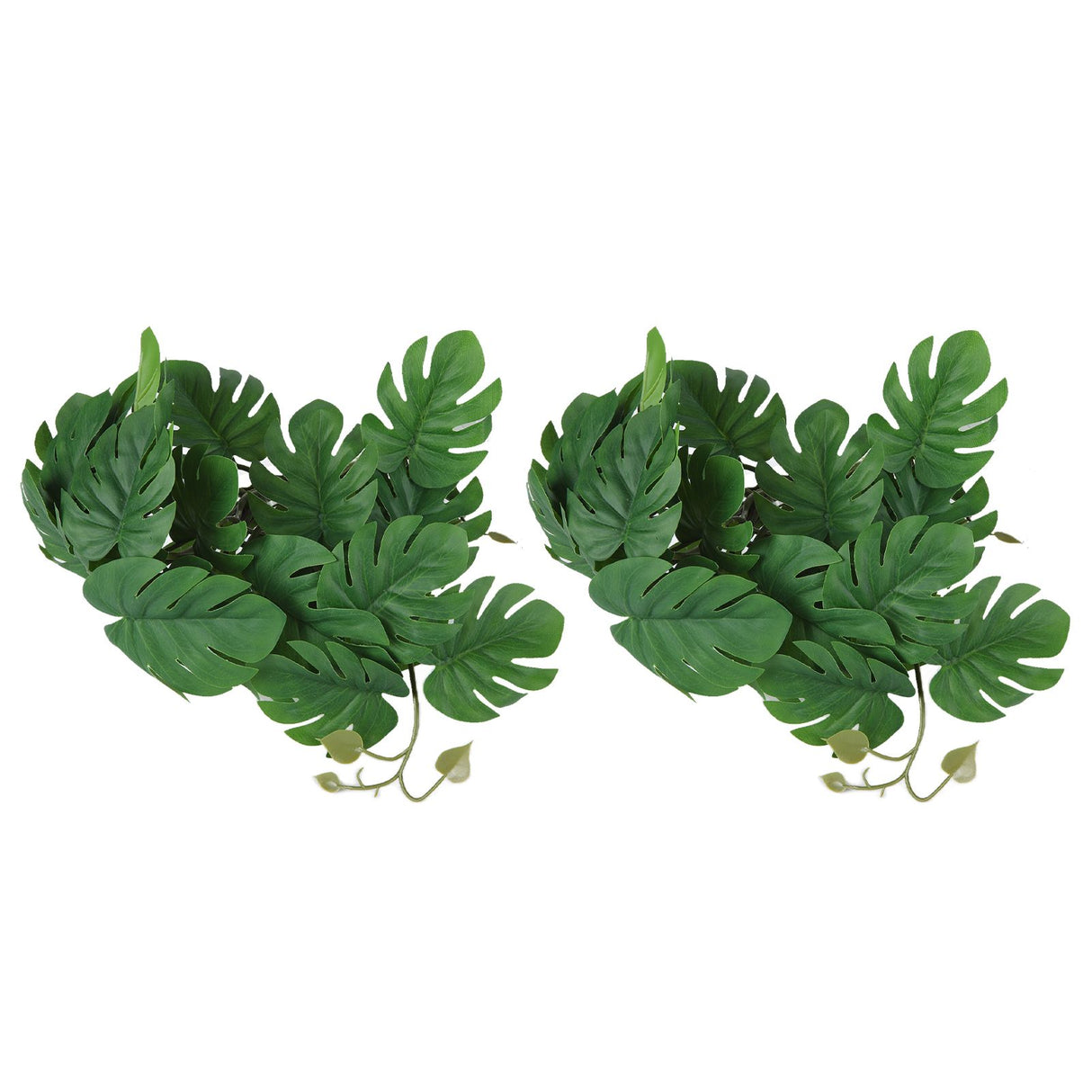 2PCS Artificial Water Plant Simulation Vine Lifelike Plastic Leaves Decoration with Suction Cup for Fish TankMonstera Leaves