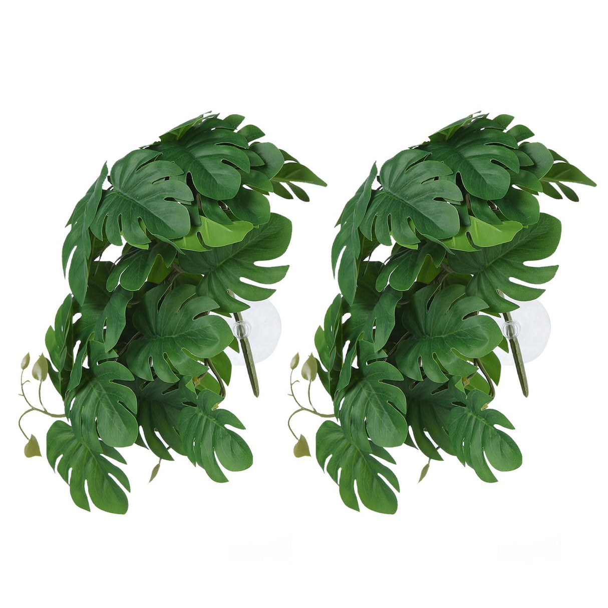 2PCS Artificial Water Plant Simulation Vine Lifelike Plastic Leaves Decoration with Suction Cup for Fish TankMonstera Leaves