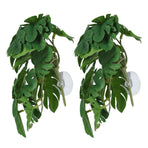 2PCS Artificial Water Plant Simulation Vine Lifelike Plastic Leaves Decoration with Suction Cup for Fish TankMonstera Leaves