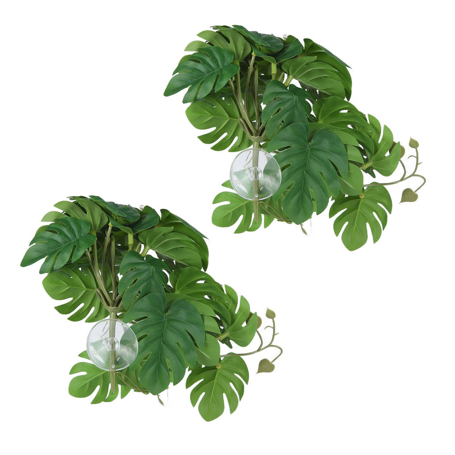 2PCS Artificial Water Plant Simulation Vine Lifelike Plastic Leaves Decoration with Suction Cup for Fish TankMonstera Leaves