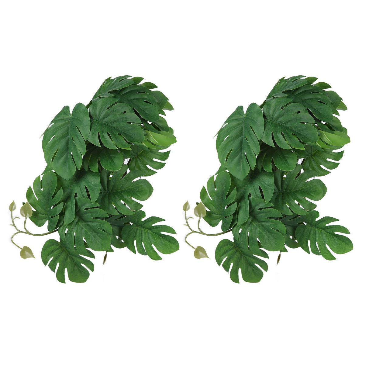 2PCS Artificial Water Plant Simulation Vine Lifelike Plastic Leaves Decoration with Suction Cup for Fish TankMonstera Leaves