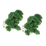 2PCS Artificial Water Plant Simulation Vine Lifelike Plastic Leaves Decoration with Suction Cup for Fish TankMonstera Leaves